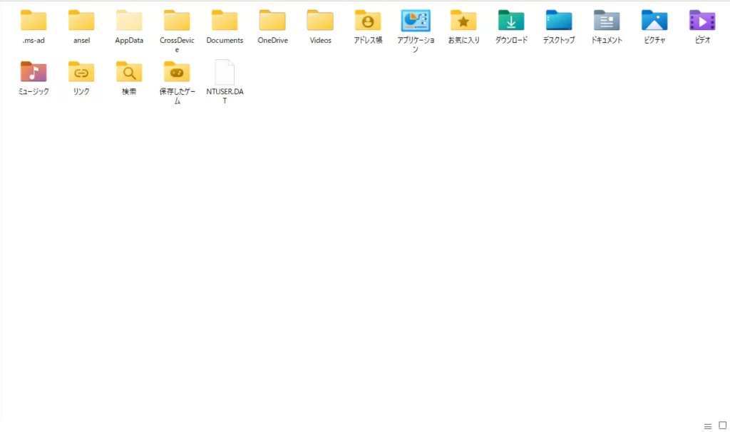 Windowsのユーザーフォルダ内のデータ一覧（バックアップ対象の確認画面）