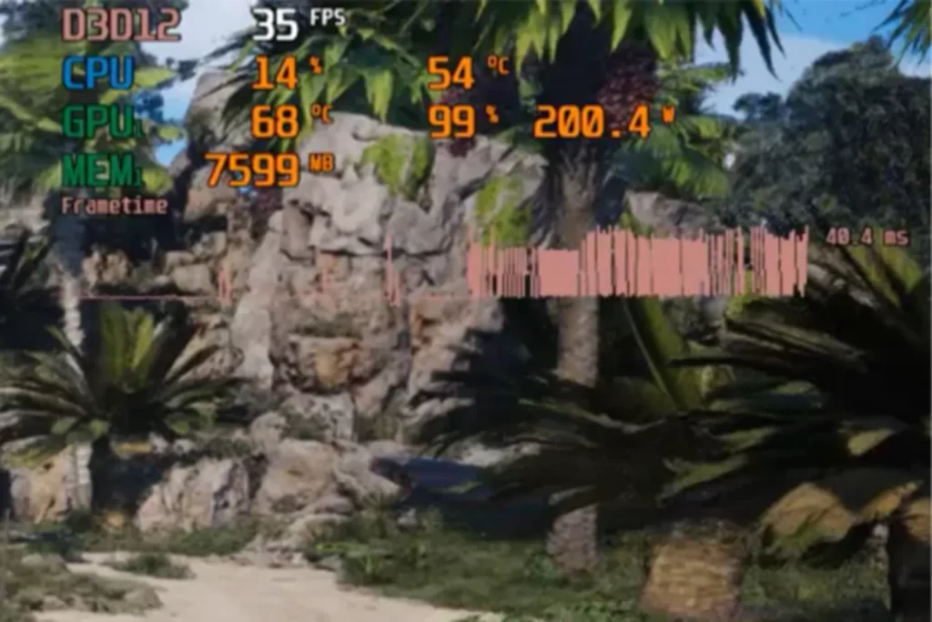 FF7リバースのバギー走行時におけるRTX 3060 TiのFPSとGPU使用率