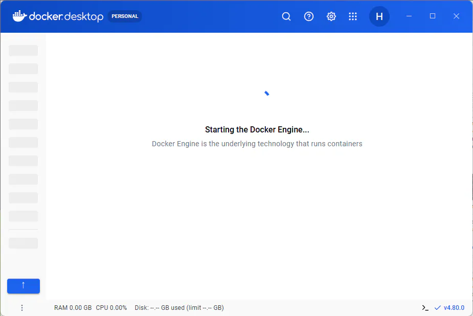 Docker DesktopでDocker Engineが起動中になっている画面